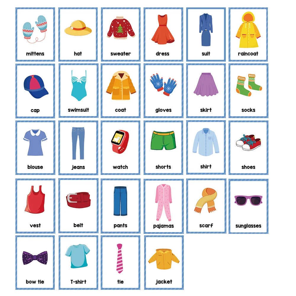 Kids Montessori English Words Learning Card Pocket Flashcards Early Educational Toys Classroom Supplies Teaching Aids
