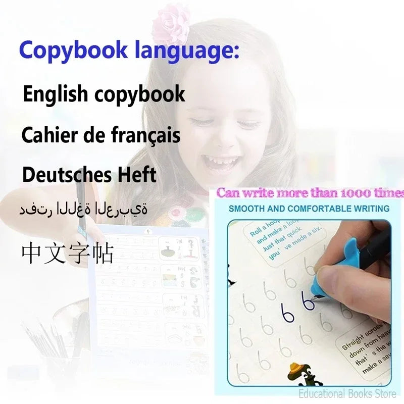 Reusable Learning Alphabet 3D Calligraphy Copybook Math German Book Drawing Numbers Education for Kids Practice Toy Gifts