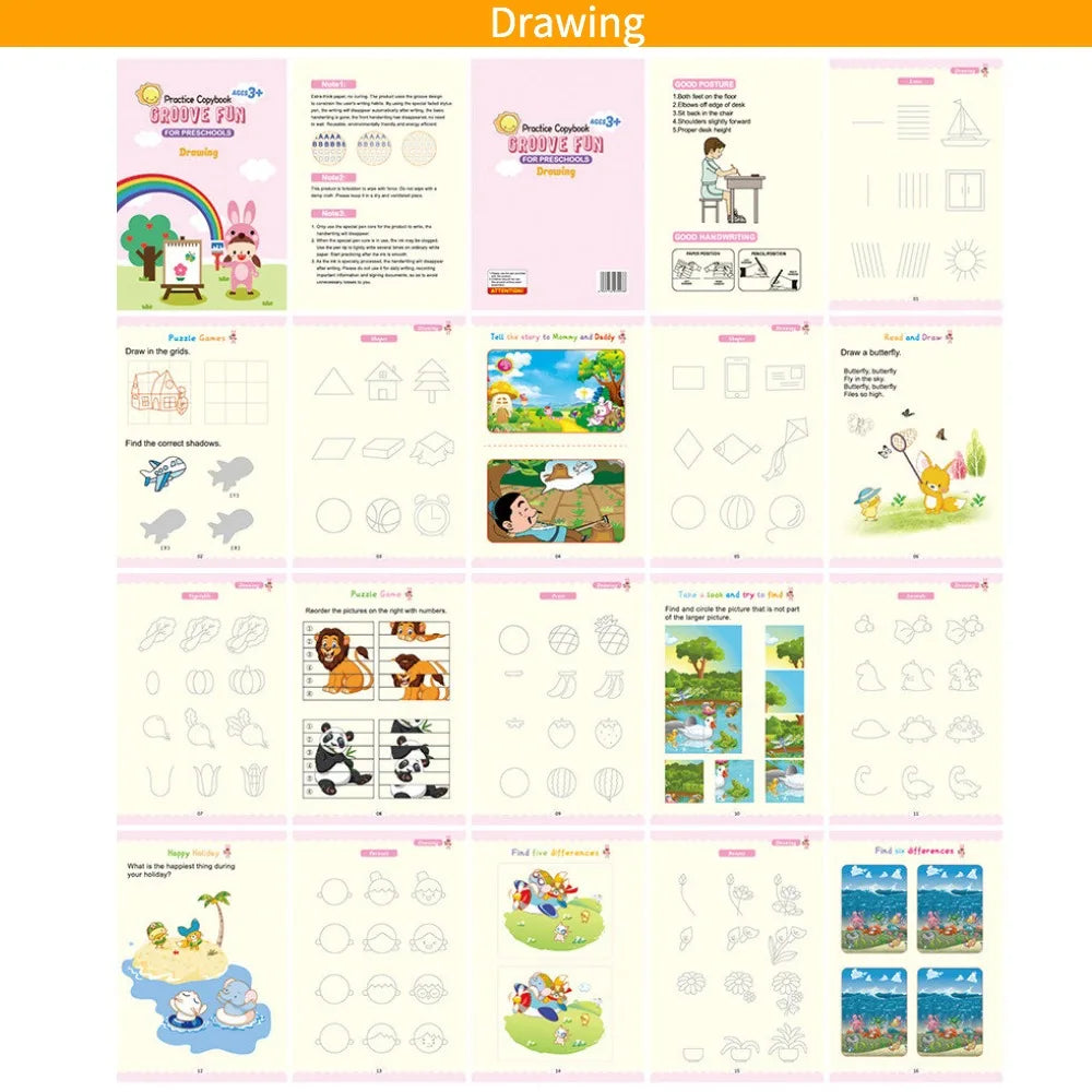 4 Practice Copy Books Children's Toy Writing Reusable Free Wiping English French Arabic Verison Option Writing Magic Copybooks