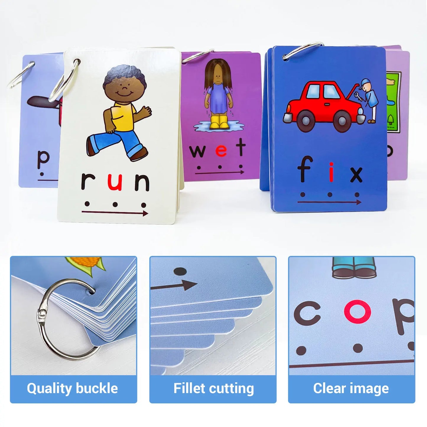 CVC Words Phonics Flashcards Montessori Learning English Sight Words Educational Poster Flash Cards for Kids Cognitive Games - LearnPlay Labs