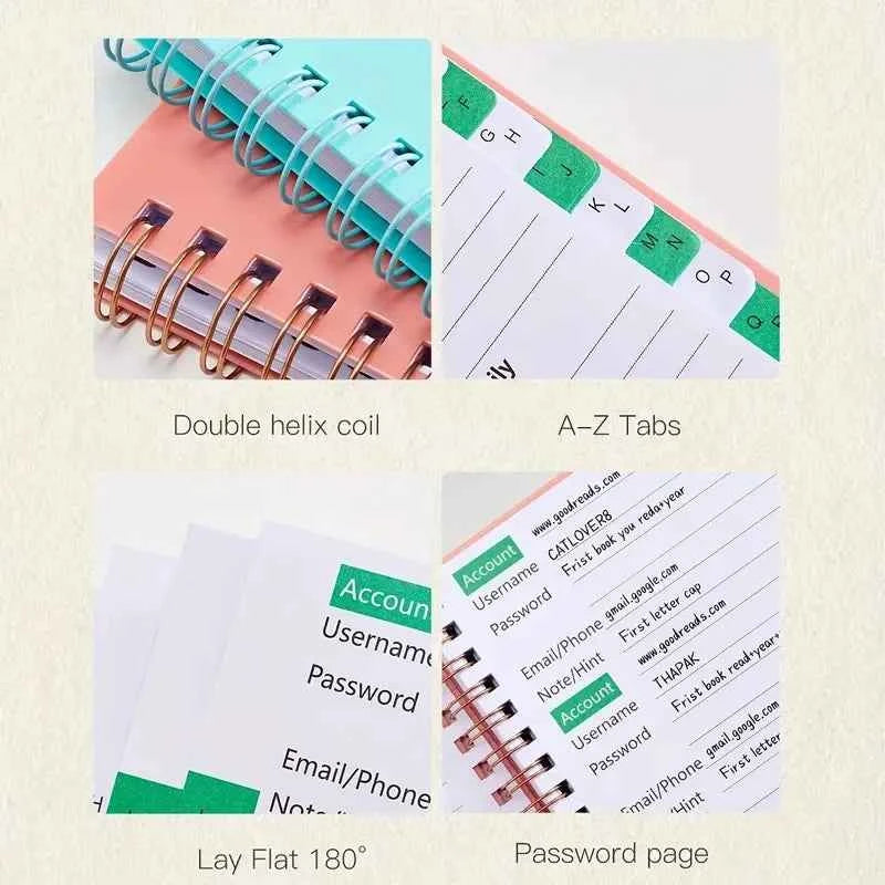A6 MINI Size Spiral Password Keeper Book With Alphabetical Tabs Notebook Notepad Notebooks Writing Pads Office School Supplies