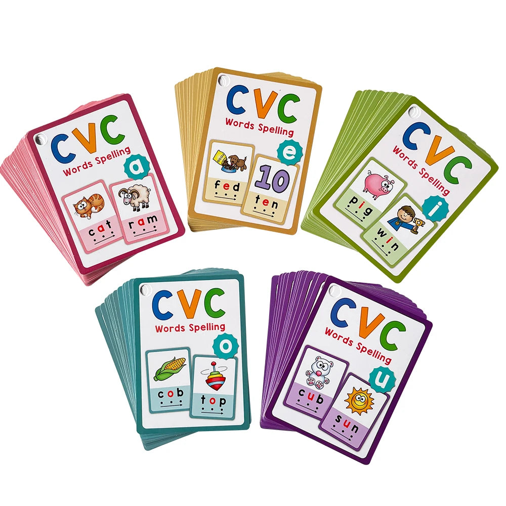 Montessori CVC Flashcards Short Vowel Word English Cards CVC Beginning Phonics Word Builders Toddler Learning Toys 130 Words - LearnPlay Labs