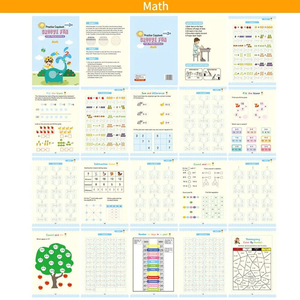 4 Practice Copy Books Children's Toy Writing Reusable Free Wiping English French Arabic Verison Option Writing Magic Copybooks
