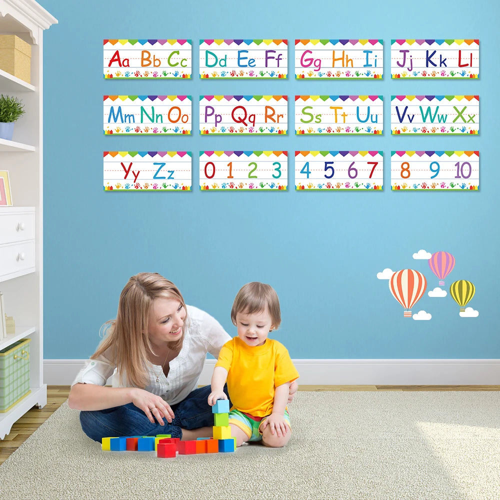 Letter & Number Learning Flash Cards Kindergarten Bulletin Board Strips Set Classroom Decorations Learning Poster Teaching Aids - LearnPlay Labs