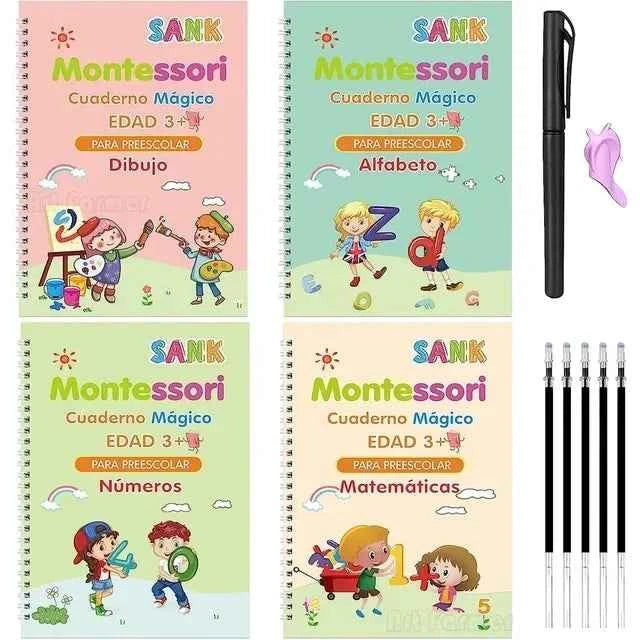 4pcs Magic Practice Copybook Pen Preschools Kids Calligraphy Portuguese Verison Free Wiping Children Reusable Writing Book