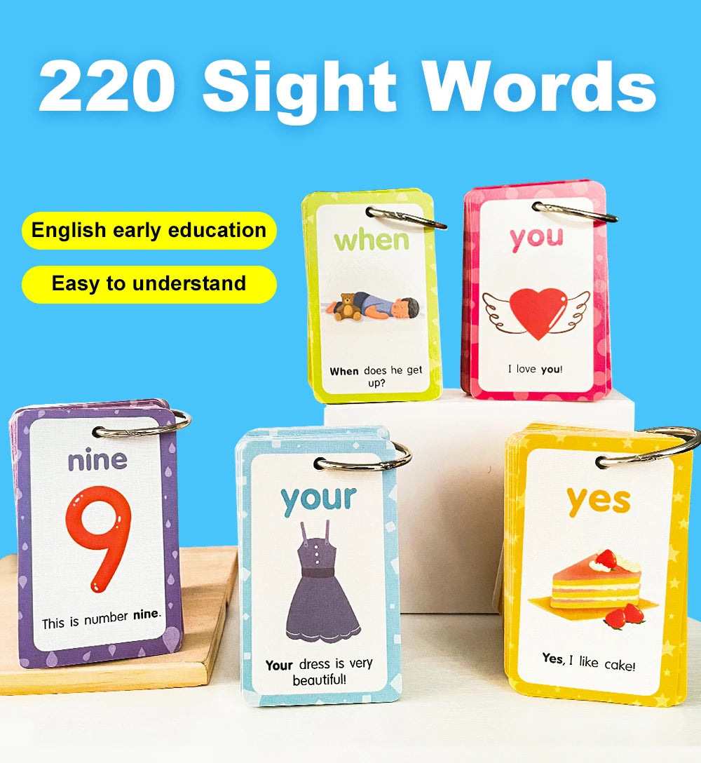220 Cards Sight Words Flashcards with Pictures & Sentences, 5 Levels High Frequency Words, Vocabulary Building, Montessori - LearnPlay Labs