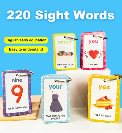 220 Cards Sight Words Flashcards with Pictures & Sentences, 5 Levels High Frequency Words, Vocabulary Building, Montessori - LearnPlay Labs