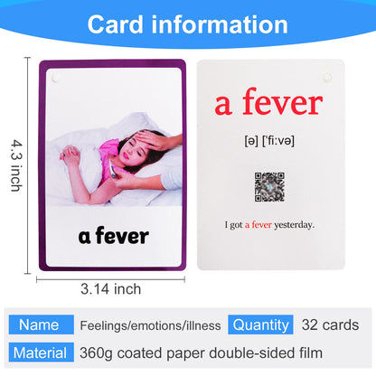 Feelings Emotions Illness English Word Card Flash Card Learning Educational Toy for Kids Children Pocket Card Gifts  Montessori - LearnPlay Labs