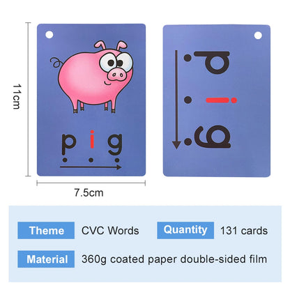 CVC Words Phonics Flashcards Montessori Learning English Sight Words Educational Poster Flash Cards for Kids Cognitive Games - LearnPlay Labs