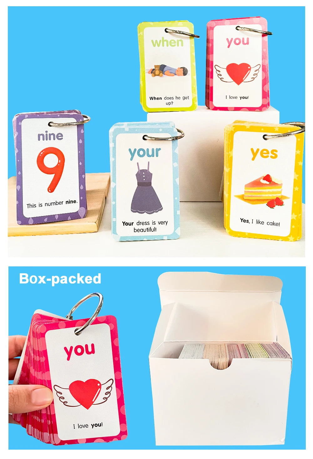 220 Cards Sight Words Flashcards with Pictures & Sentences, 5 Levels High Frequency Words, Vocabulary Building, Montessori - LearnPlay Labs