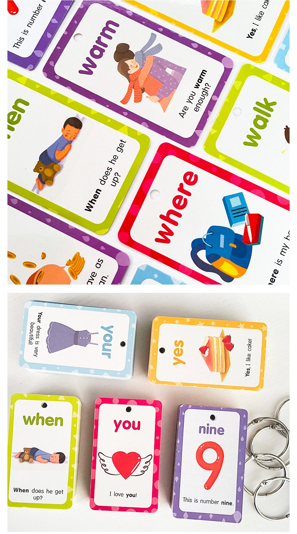 220 Cards Sight Words Flashcards with Pictures & Sentences, 5 Levels High Frequency Words, Vocabulary Building, Montessori - LearnPlay Labs