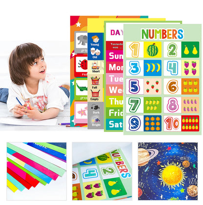 A3 Set English Learning Poster Colors Months Numbers Animals Alphabet Shapes Preschool Kindergarten Early Education Kids Posters - LearnPlay Labs