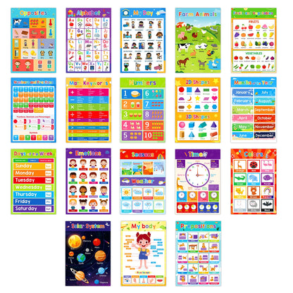 1 Set Classroom Decor 18 Themes Kid English A3 Big Cards ABC Letter/Animal/Numbers/Weather Learning Chart Kindergarten Supplies - LearnPlay Labs