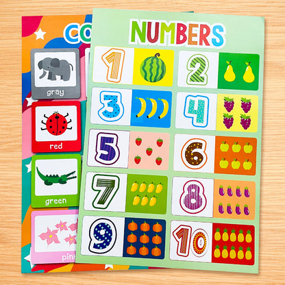 A3 Set English Learning Poster Colors Months Numbers Animals Alphabet Shapes Preschool Kindergarten Early Education Kids Posters - LearnPlay Labs