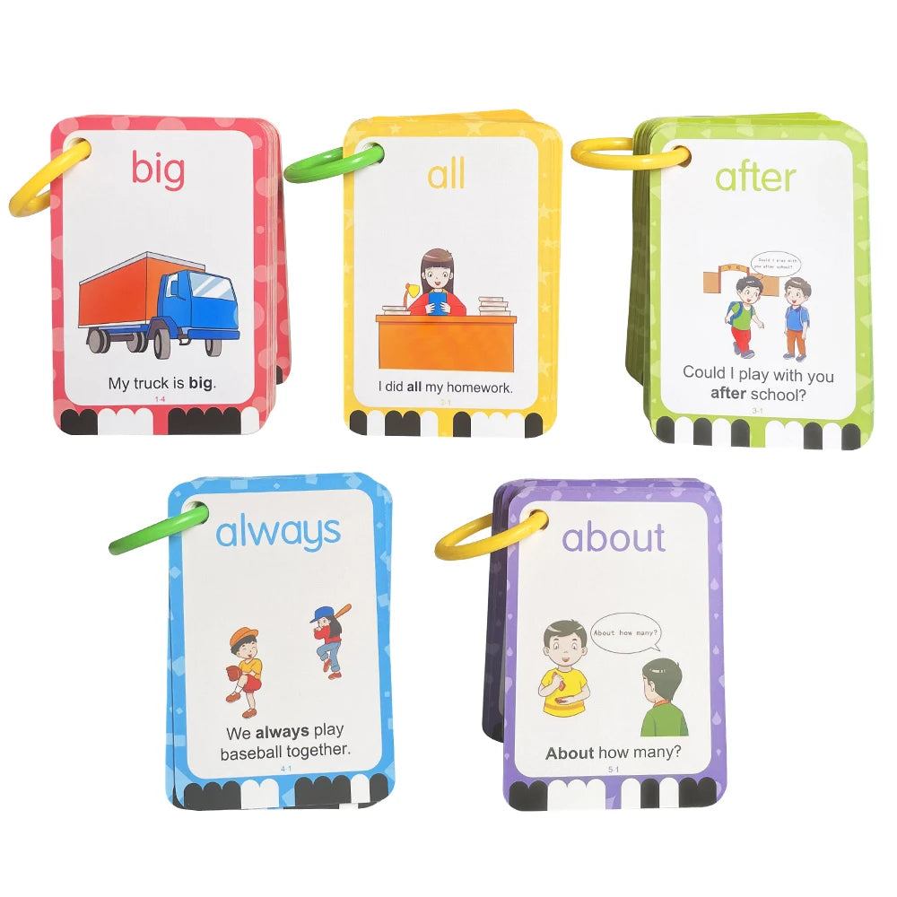 220 Cards Sight Words Flashcards with Pictures & Sentences, 5 Levels High Frequency Words, Vocabulary Building, Montessori - LearnPlay Labs