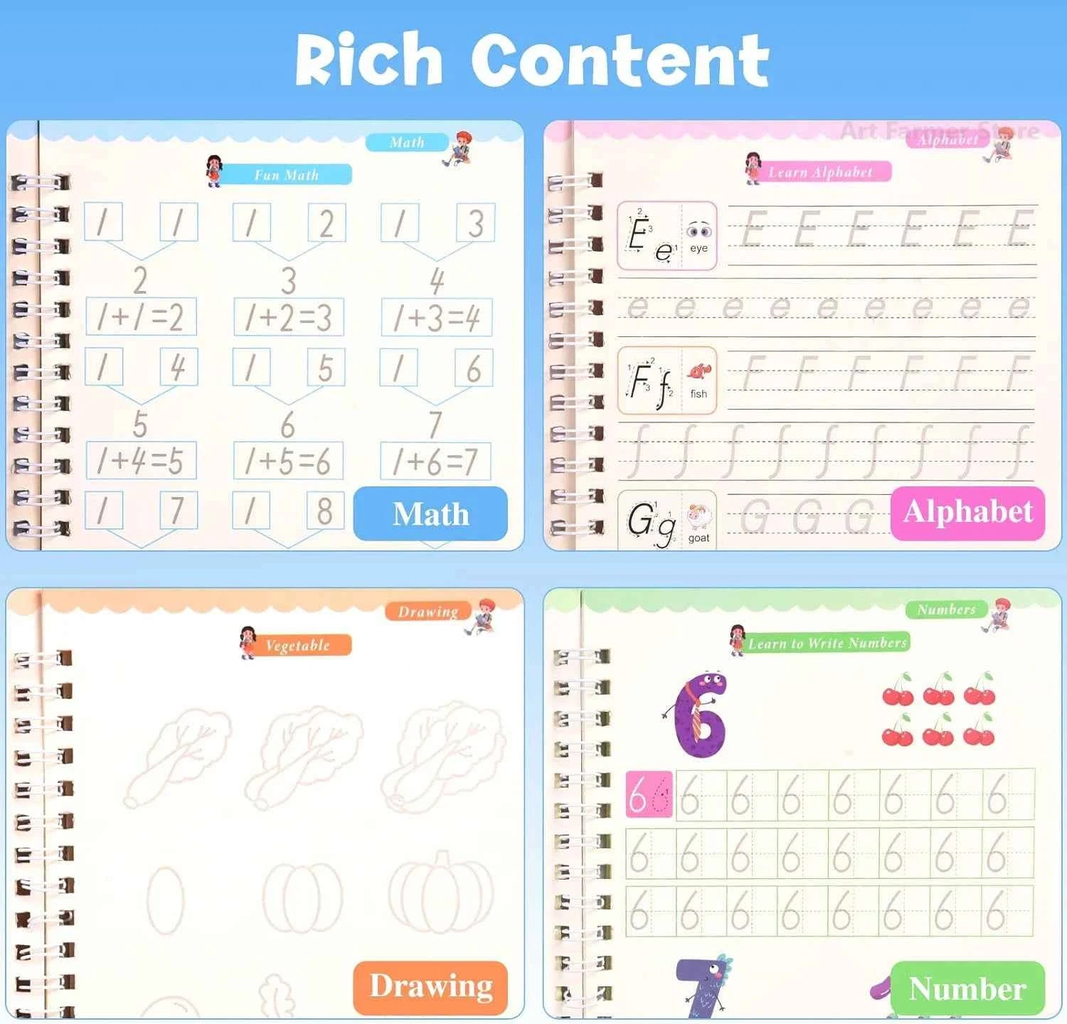 Reusable Learning Alphabet 3D Calligraphy Copybook Math German Book Drawing Numbers Education for Kids Practice Toy Gifts