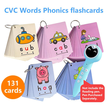 CVC Words Phonics Flashcards Montessori Learning English Sight Words Educational Poster Flash Cards for Kids Cognitive Games - LearnPlay Labs