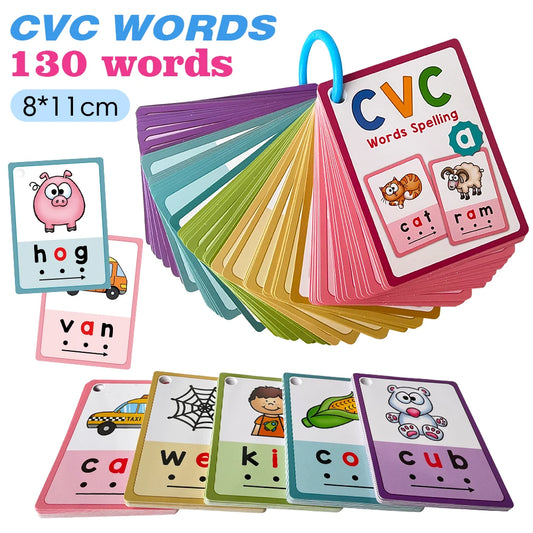 Montessori CVC Flashcards Short Vowel Word English Cards CVC Beginning Phonics Word Builders Toddler Learning Toys 130 Words - LearnPlay Labs