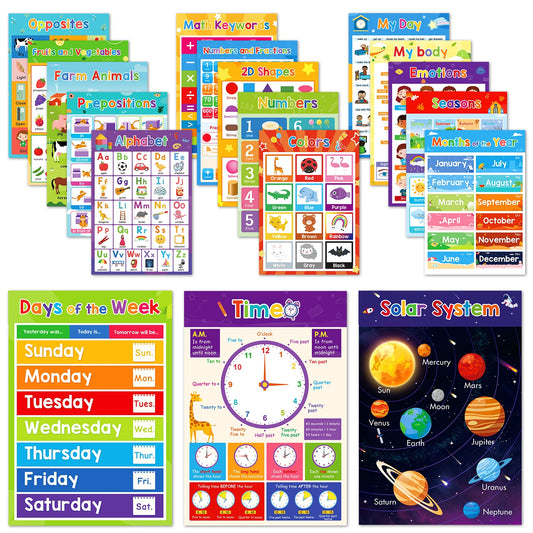 1 Set Classroom Decor 18 Themes Kid English A3 Big Cards ABC Letter/Animal/Numbers/Weather Learning Chart Kindergarten Supplies - LearnPlay Labs