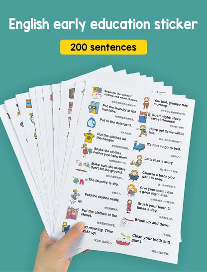 200 Family Daily Routines Sentences Common English Chinese Situational Early Childhood Education Sticker Label for Kids Decor - LearnPlay Labs
