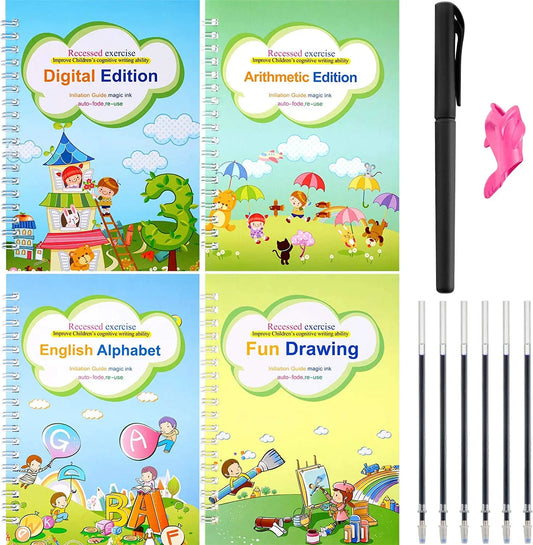 4Books Pen Magic Copy Book Free Wiping Children's Kids Writing Sticker Practice English Copybook For Calligraphy Montessori Gift