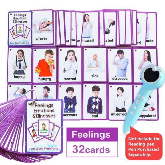 Feelings Emotions Illness English Word Card Flash Card Learning Educational Toy for Kids Children Pocket Card Gifts  Montessori - LearnPlay Labs