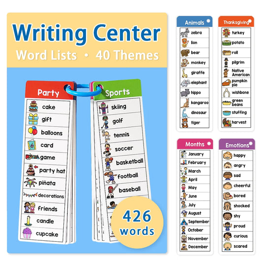 40 Themes Writing Center Word Lists Cards Sight Words Vocabulary Building Kids Montessori Learning Flash Cards Teaching Aids - LearnPlay Labs