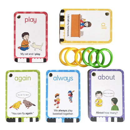 220 Cards Sight Words Flashcards with Pictures & Sentences, 5 Levels High Frequency Words, Vocabulary Building, Montessori - LearnPlay Labs