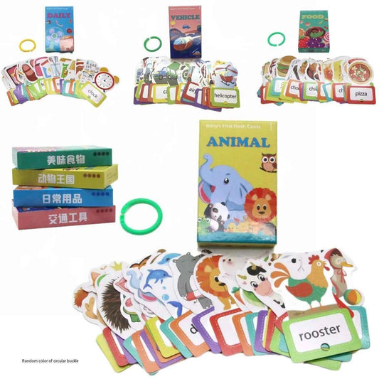 Cross border Chinese English puzzle enlightenment literacy early education card flash card with themes of animals, food