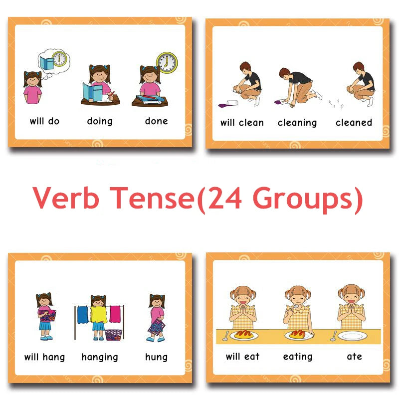 24 Groups/set Verb Tense Flash Card Leaning English Word Picture Cards Educational Toys for Children Games Classroom Montessori - LearnPlay Labs
