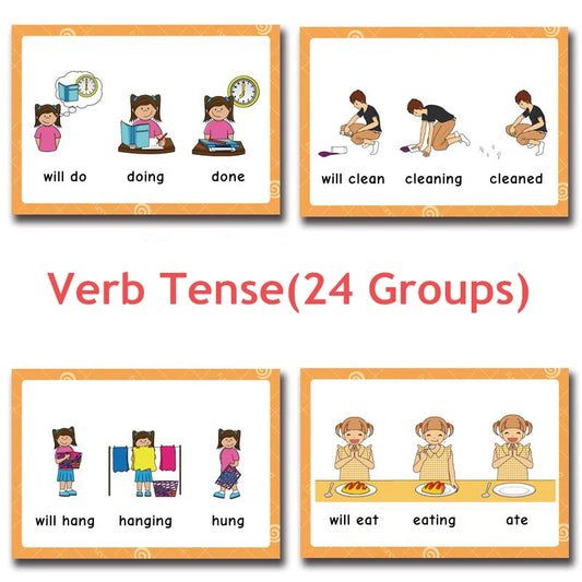 24 Groups/set Verb Tense Flash Card Leaning English Word Picture Cards Educational Toys for Children Games Classroom Montessori - LearnPlay Labs