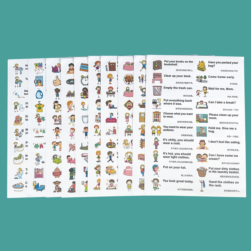 200 Family Daily Routines Sentences Common English Chinese Situational Early Childhood Education Sticker Label for Kids Decor - LearnPlay Labs