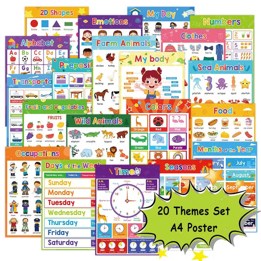 20 Themes Children Learning English School Homeschool Supplies Kids Educational Toy A4 Posters Classroom Decoration Wall Sticker - LearnPlay Labs