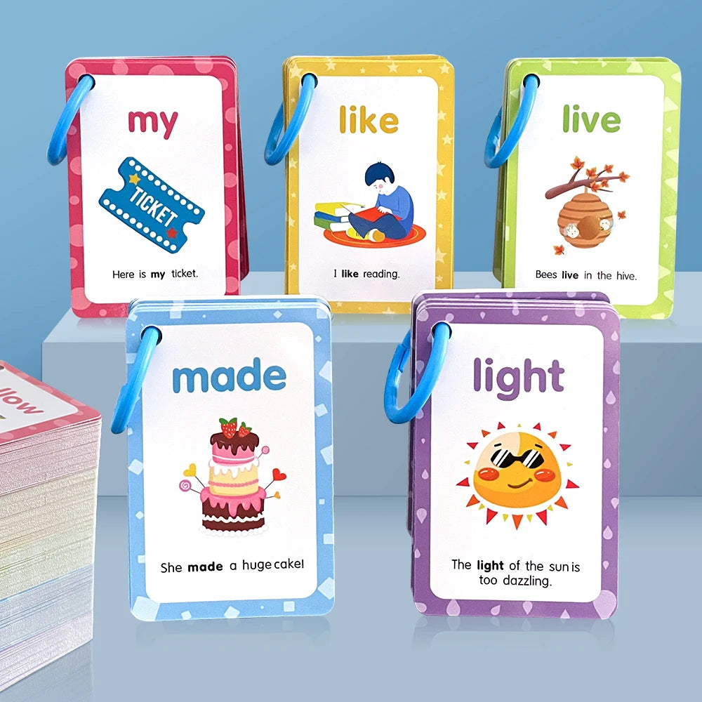 220 Cards Sight Words Flashcards with Pictures & Sentences, 5 Levels High Frequency Words, Vocabulary Building, Montessori - LearnPlay Labs