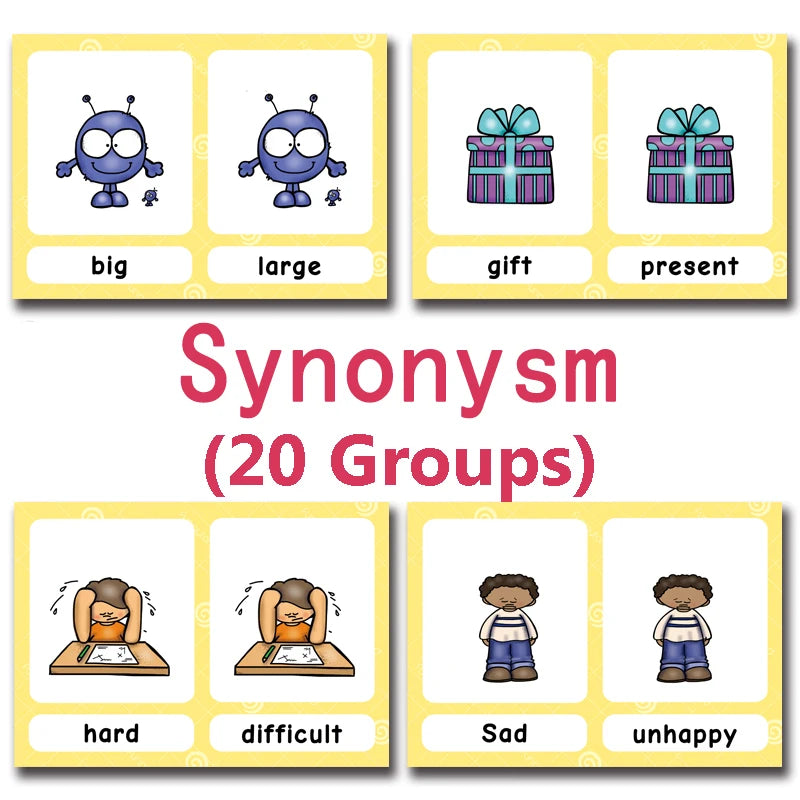 Synonyms Antonyms English Word Learning Card Flashcards Games Puzzles for Kids Children Baby Juguetes Educativos Toys Kids Game - LearnPlay Labs