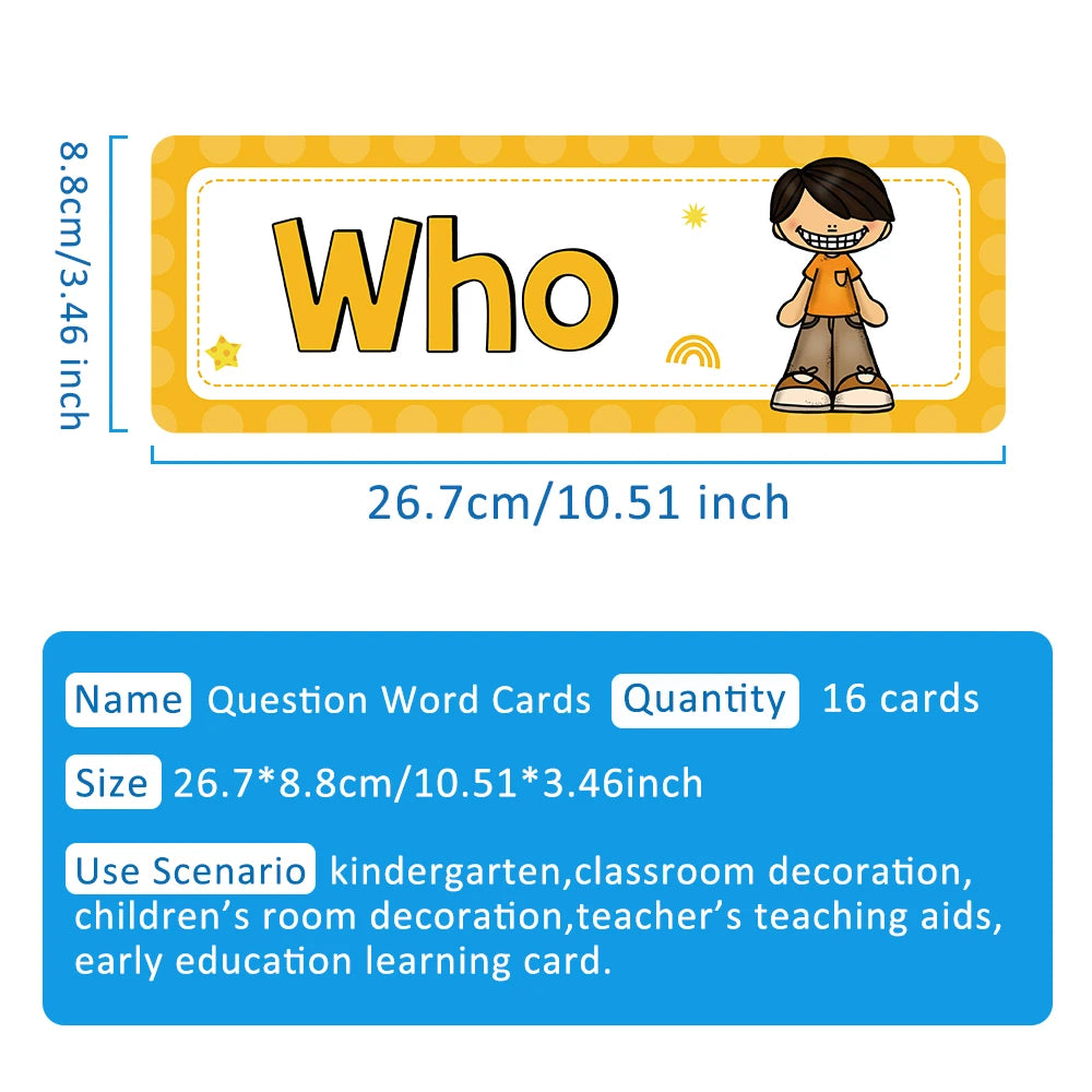 Question Words Learning Flashcards Bulletin Board Headliners Classroom Decoration Teacher Teaching Aids Montessori Materials - LearnPlay Labs
