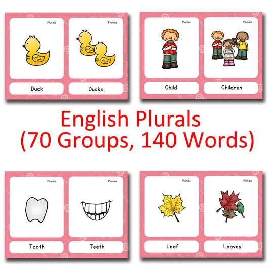 70 Groups Noun English Plurals Kids Montessori English Word Pocket FlashCards Game Learning Educational Toys For Children Games - LearnPlay Labs