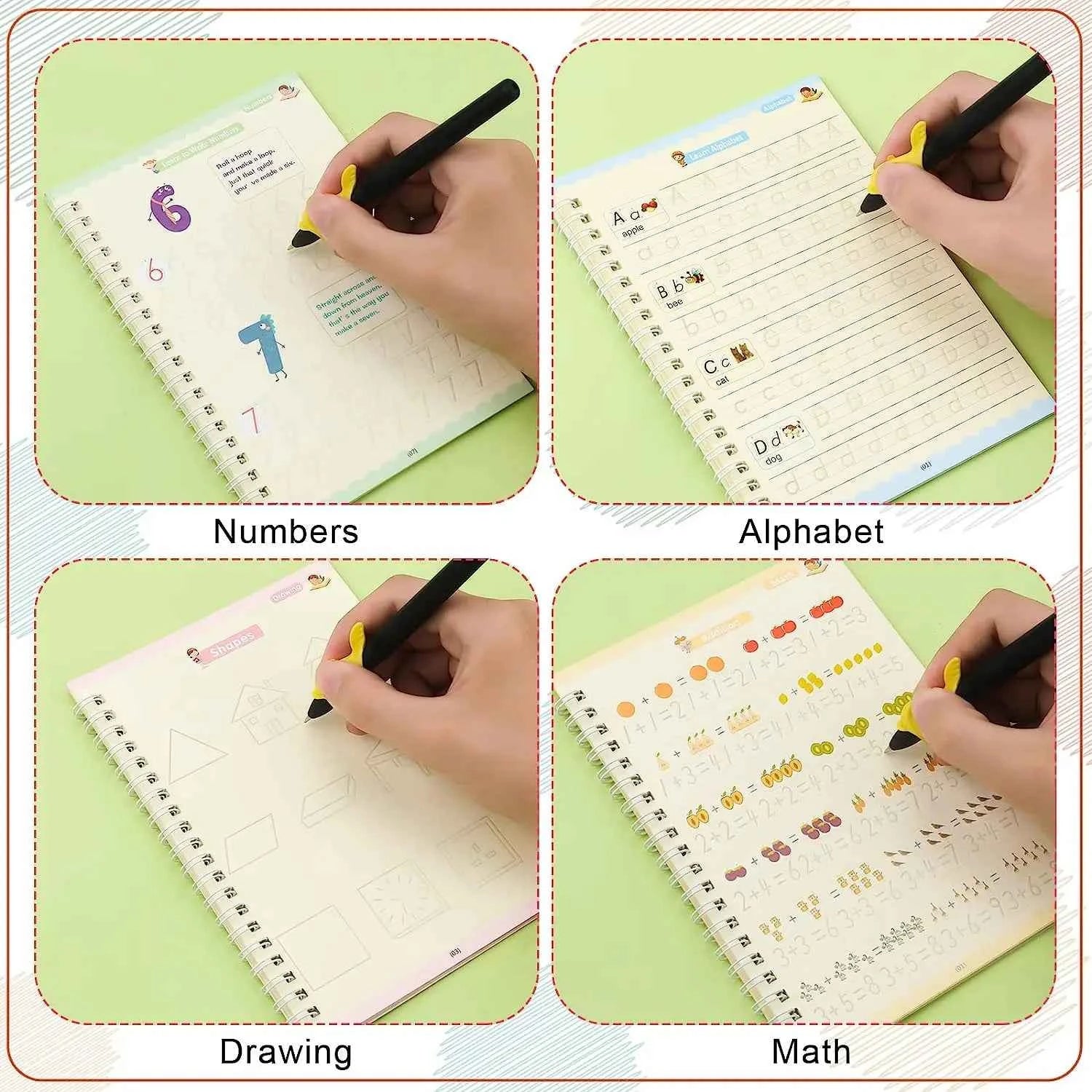 2025 4 Books/set English Sank Magic Practice Copybook French Number Tracing Book German Calligraphy Spanish Reusable Writing Tool