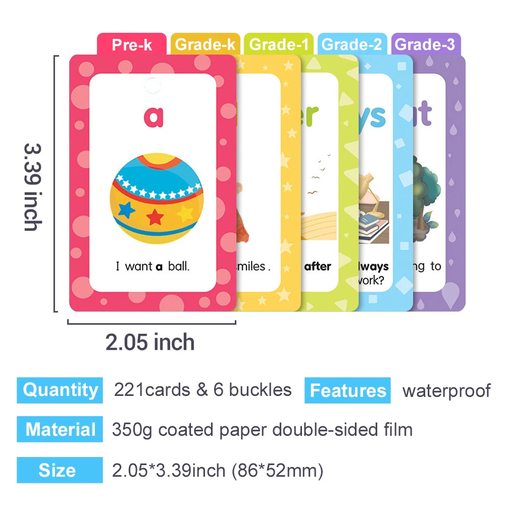 220 Cards Sight Words Flashcards with Pictures & Sentences, 5 Levels High Frequency Words, Vocabulary Building, Montessori - LearnPlay Labs