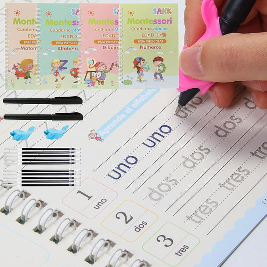 4 Books Montessori Magic Writing Book in Spanish Copybook Drawing Notebook Kids Learning Children Chinese Painting