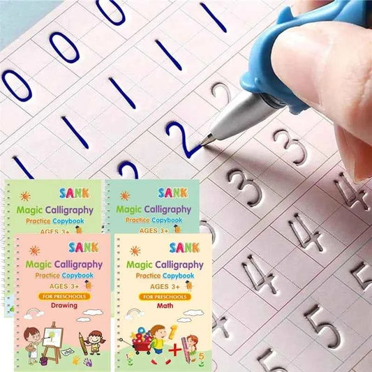 2025 4 Books/set English Sank Magic Practice Copybook French Number Tracing Book German Calligraphy Spanish Reusable Writing Tool