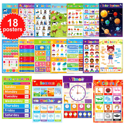 A3 Set English Learning Poster Colors Months Numbers Animals Alphabet Shapes Preschool Kindergarten Early Education Kids Posters - LearnPlay Labs