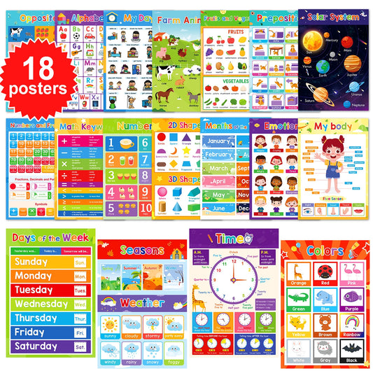 A3 Set English Learning Poster Colors Months Numbers Animals Alphabet Shapes Preschool Kindergarten Early Education Kids Posters - LearnPlay Labs