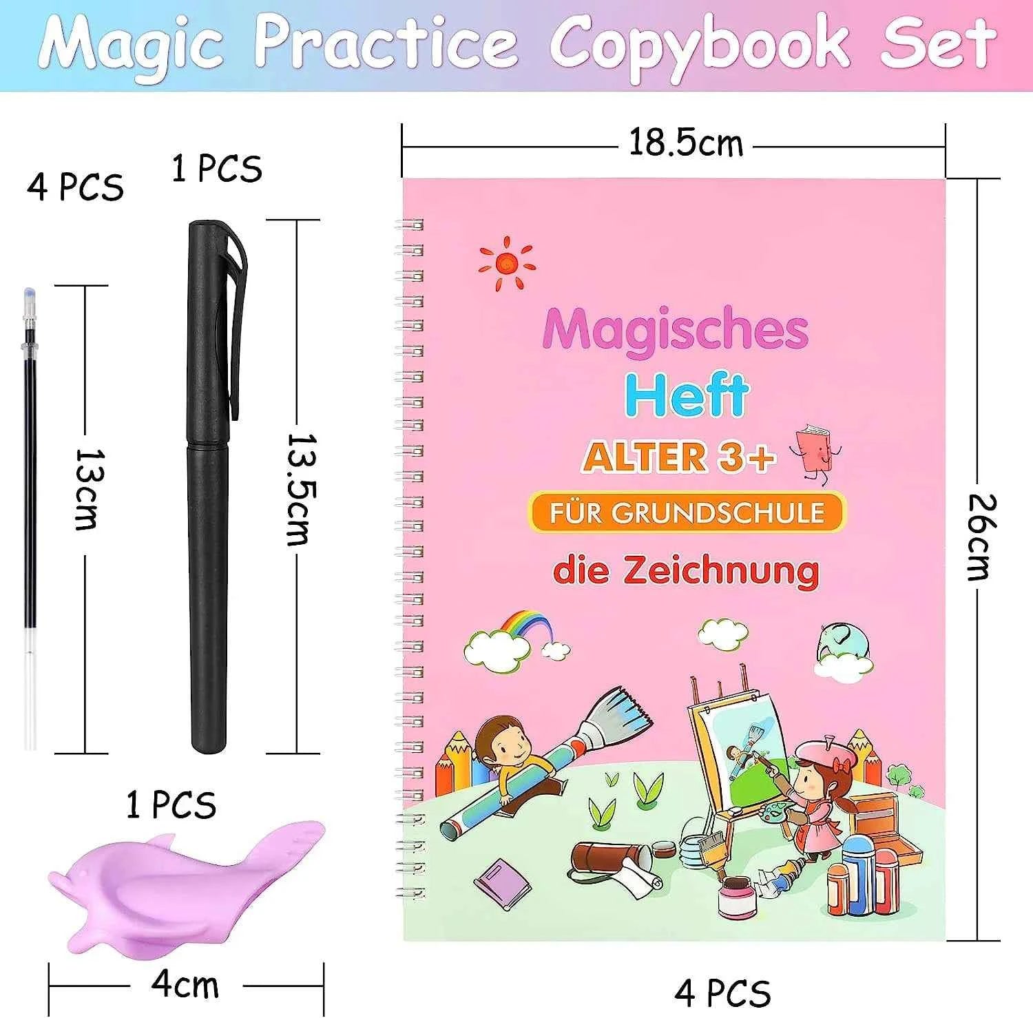 5x26cm Caligraphy Practice Book 4 Book/set German Mathematics Montessori Calligraphy Books for Kids Copy Reusable Educational