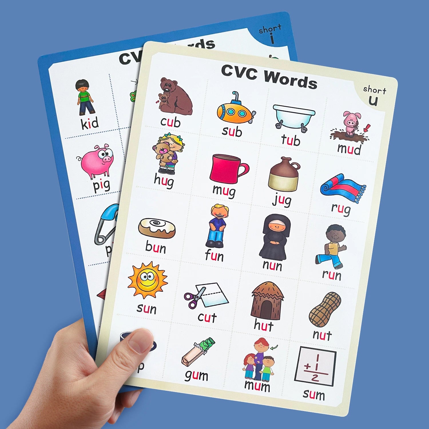 CVC Words Phonics Flashcards Montessori Learning English Sight Words Educational Poster Flash Cards for Kids Cognitive Games - LearnPlay Labs