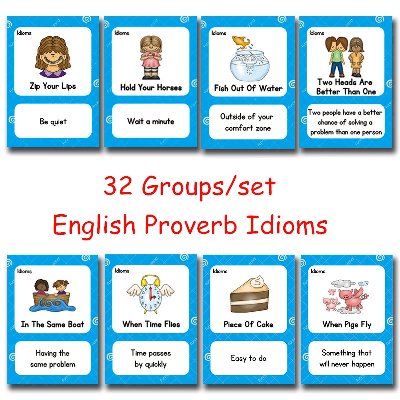 32Groups/Set English Proverb Idioms Sentences Kids Word Card English Falsh Card Children Learning Educational  Montessori Toys - LearnPlay Labs