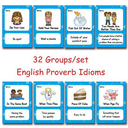 32Groups/Set English Proverb Idioms Sentences Kids Word Card English Falsh Card Children Learning Educational  Montessori Toys - LearnPlay Labs