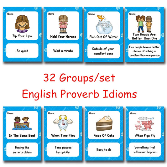 32Groups/Set English Proverb Idioms Sentences Kids Word Card English Falsh Card Children Learning Educational  Montessori Toys - LearnPlay Labs