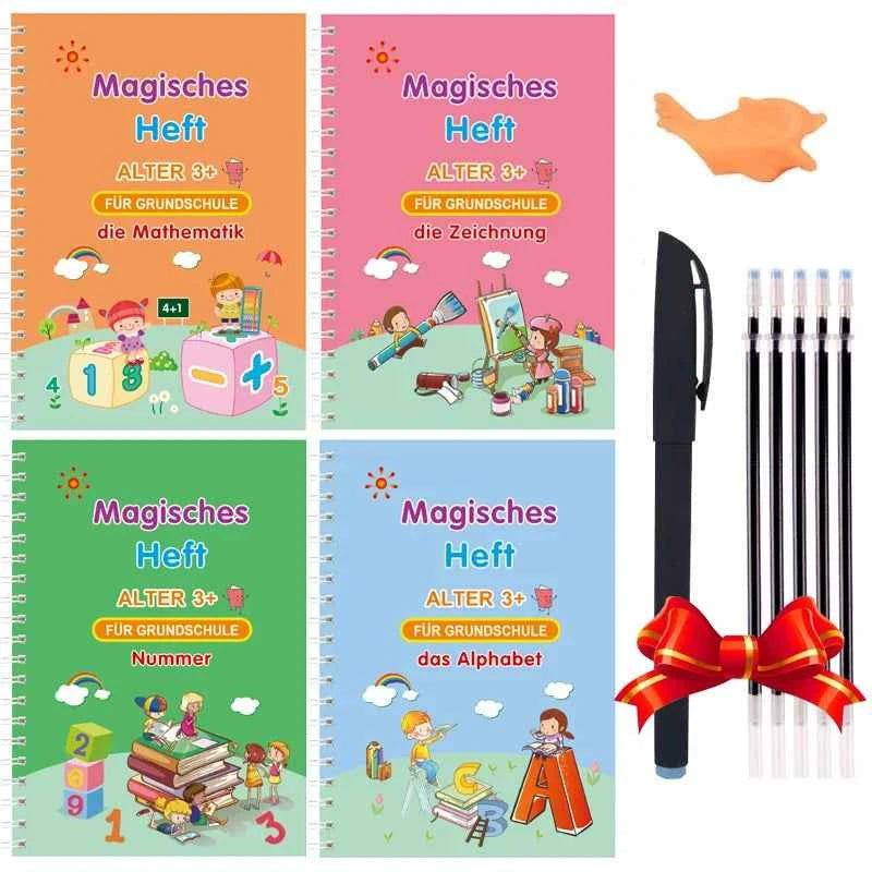 2025 4 Books/set English Sank Magic Practice Copybook French Number Tracing Book German Calligraphy Spanish Reusable Writing Tool