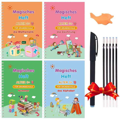 2025 4 Books/set English Sank Magic Practice Copybook French Number Tracing Book German Calligraphy Spanish Reusable Writing Tool